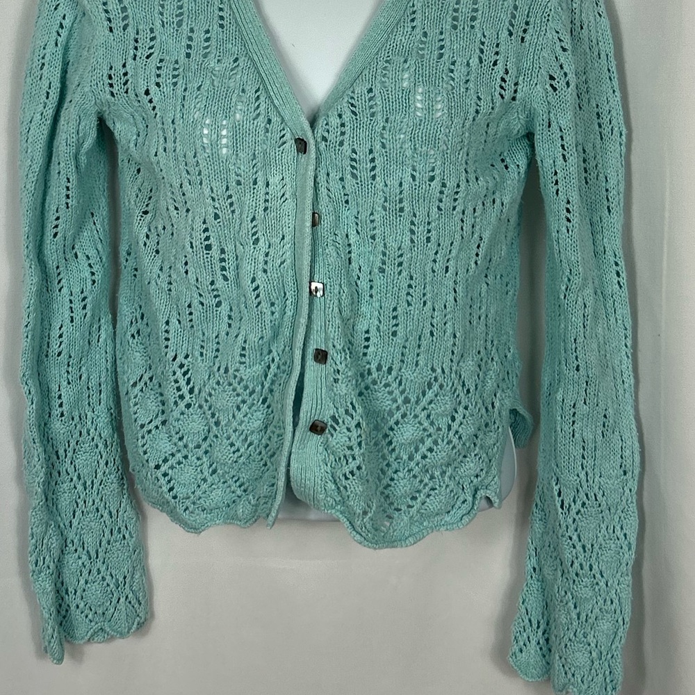 J.Jill sea-foam blue cotton blend Knit button front Cardigan Sweater SP - Picture 4 of 10